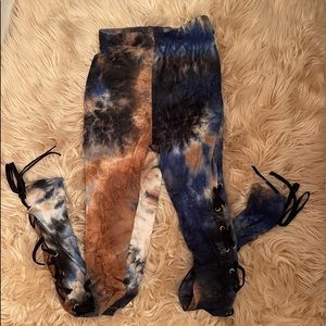 tie dye  fitted pants tie up on the sides medium new